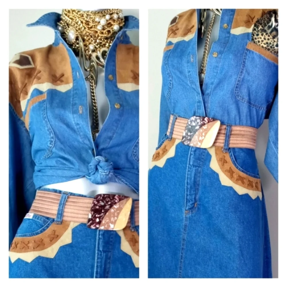 "WESTERN CHIC" VintAge Denim Two-PiEcE Skirt Set - Picture 1 of 15